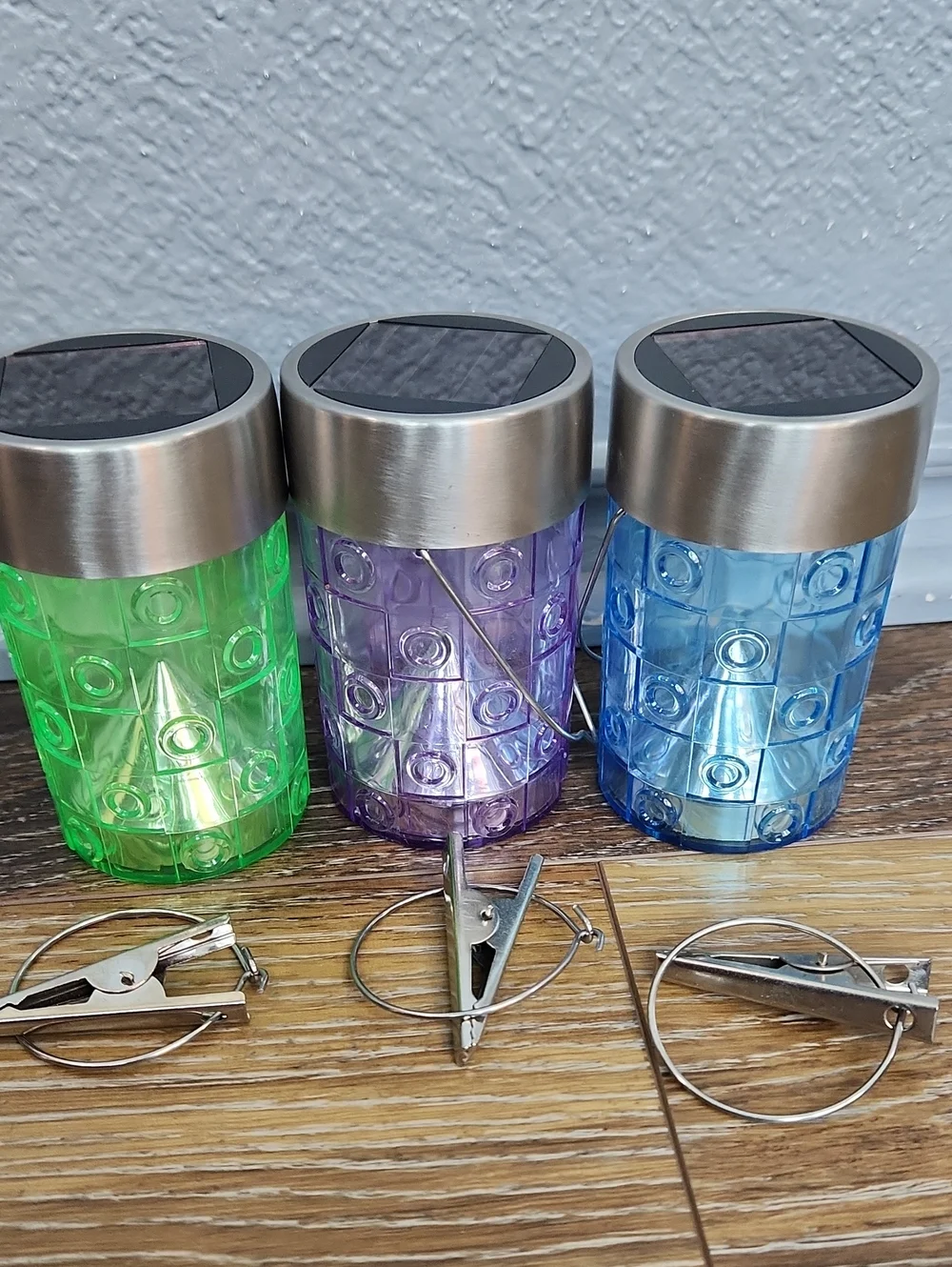 3 Mini Hanging Solar Lights Lanterns Blue Purple Green